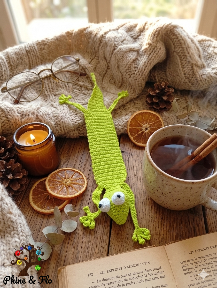 Marque-page crochet animal – Rat ou Gecko fait main en coton Oeko-Tex – Image 4