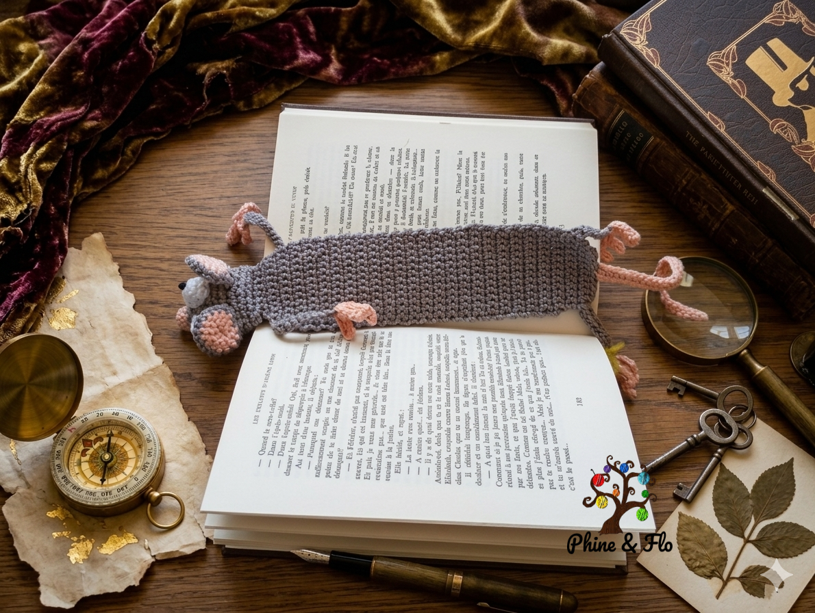 Marque-page crochet animal – Rat ou Gecko fait main en coton Oeko-Tex – Image 7