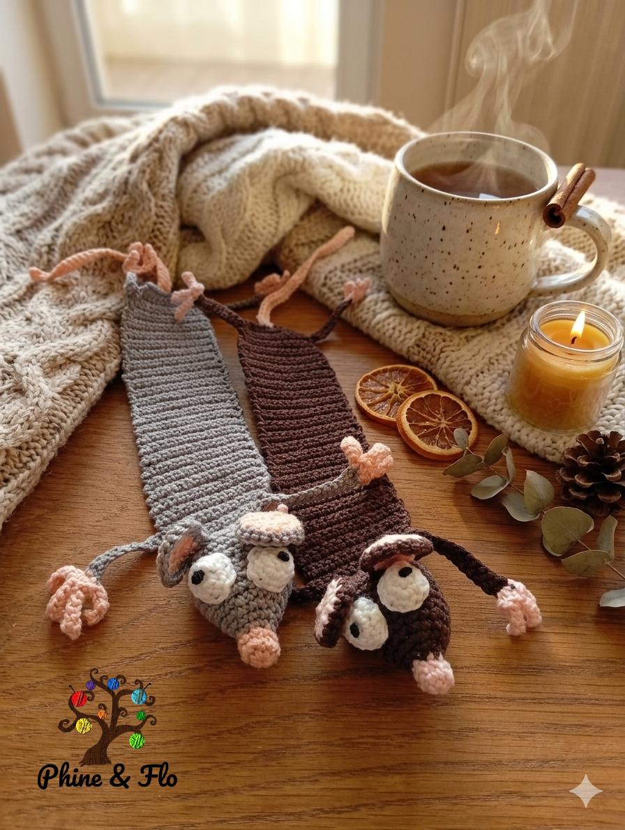 Marque-page crochet animal – Rat ou Gecko fait main en coton Oeko-Tex – Image 8