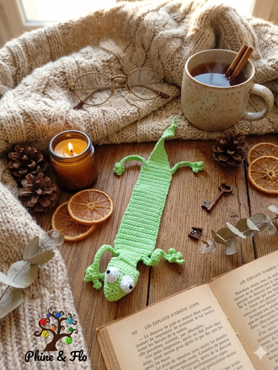 Marque-page crochet animal – Rat ou Gecko fait main en coton Oeko-Tex – Image 9